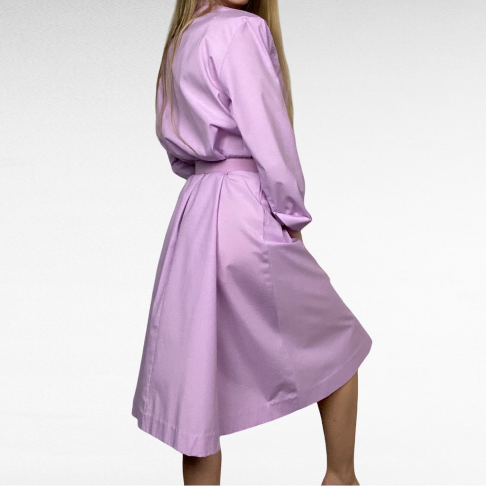 VINTAGE 80s Willi California Lavender Belted Retro Button Down Shirt Dress - Picture 3 of 10